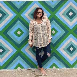 Cream Floral Button Down Babydoll Shirt 3X